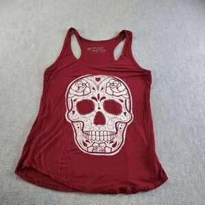 Black Matter Tank Top Womens Large Red Skull Skeleton Goth Sleeveless Scoop Neck